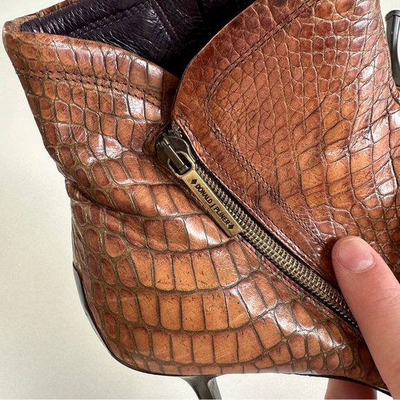 Donald J. Pliner Reptile Embossed Sarra Heeled Ankle Boots Brown Heeled Booties - Picture 5 of 12